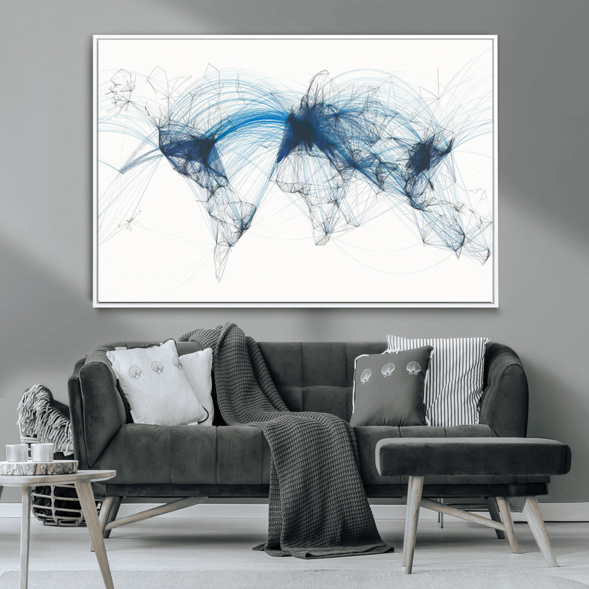 Flight Route Map Wall Art Canvas Print, Abstract Air Traffic