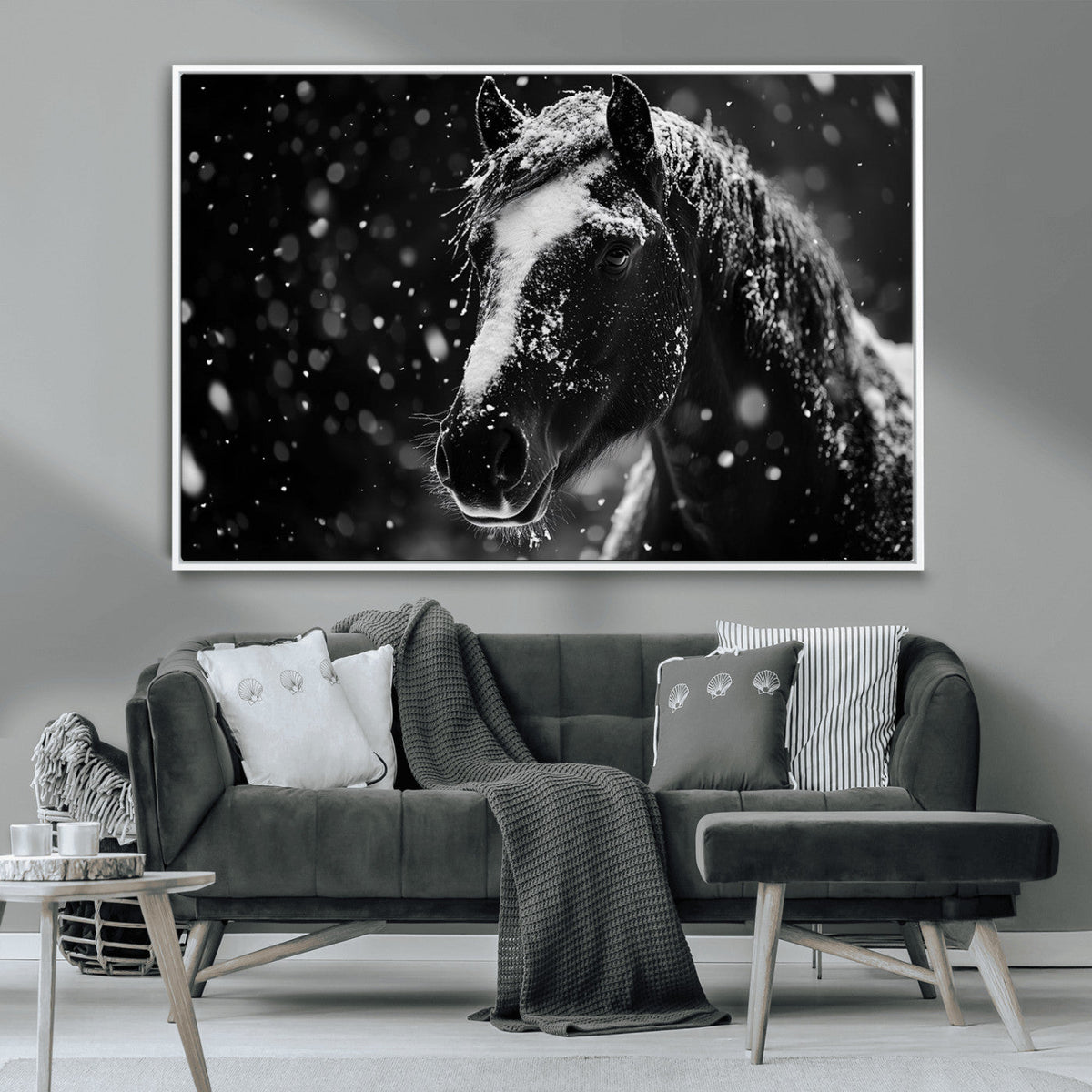 Winter Horse Wall Art | Black and White Horse Print | Ready