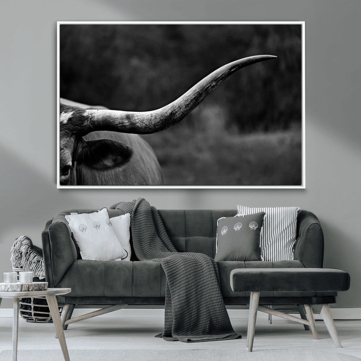 Cow Longhorn Wall Art | Black and White Print | Ready to