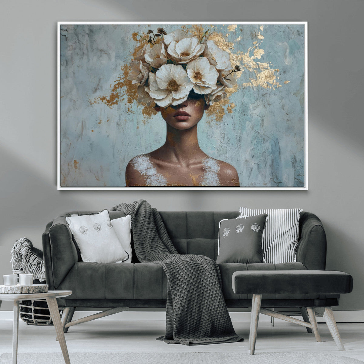 Golden Petal Wall Art - Petal Silhouette Woman Wall Art