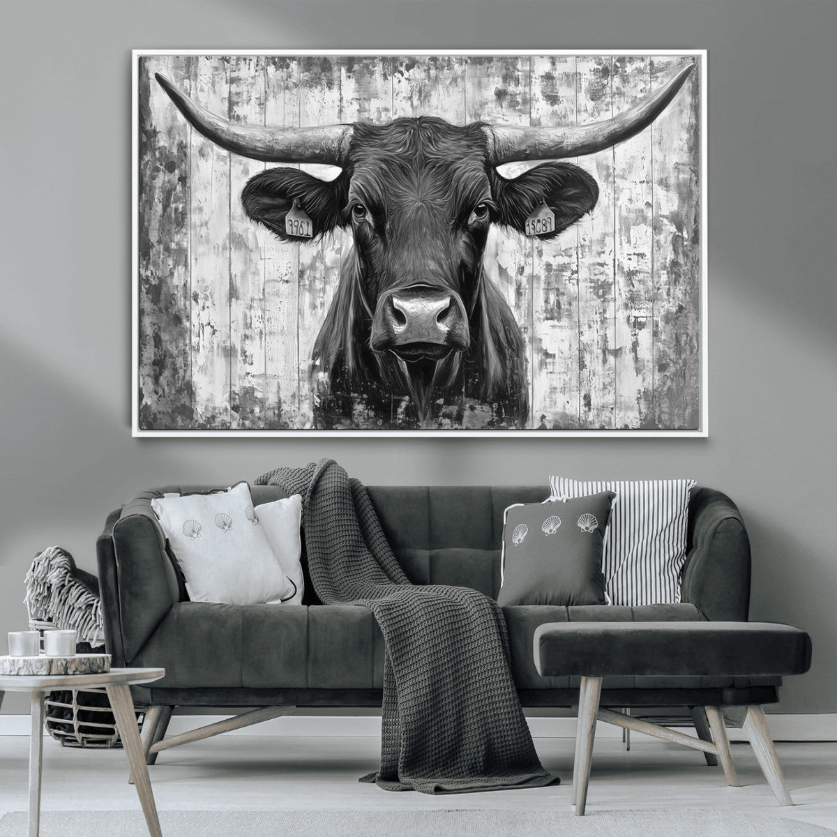 Abstract Longhorn Bull Wall Art Canvas Print - Rustic Texas