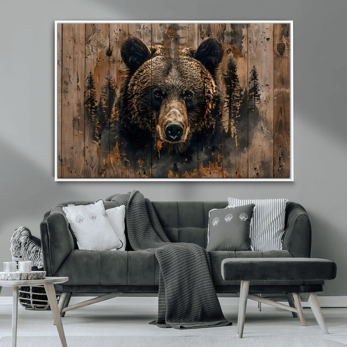 Rustic Grizzly 399 Wall Art | Triptych Canvas Print | Rustic