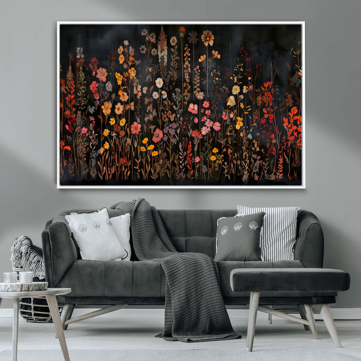 Large Floral Painting Print Illustration Flowers Canvas Wall