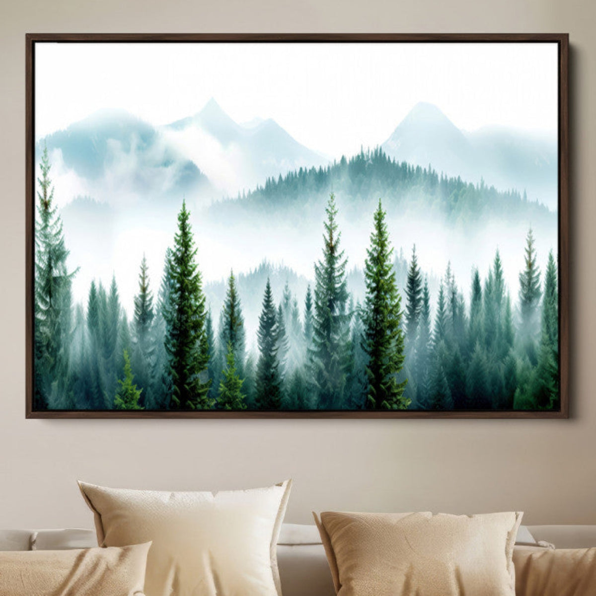 Pine Forest Wall Art Canvas Print – Misty Mountains Foggy