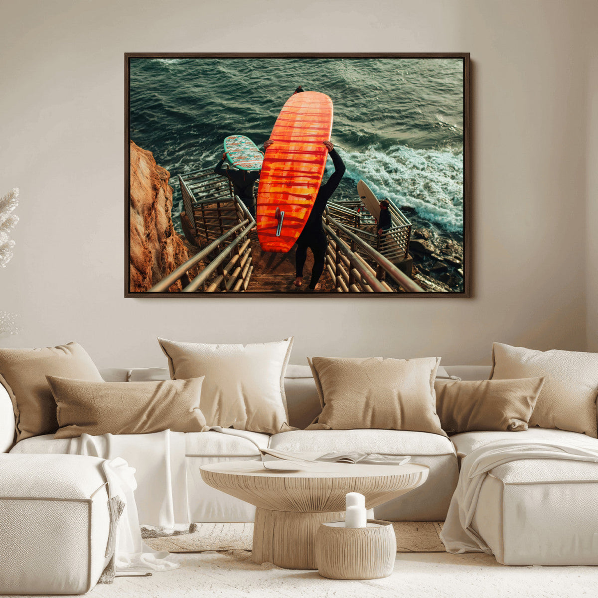 Surfer Stairway Wall Art Canvas Print – Framed Ocean Surf