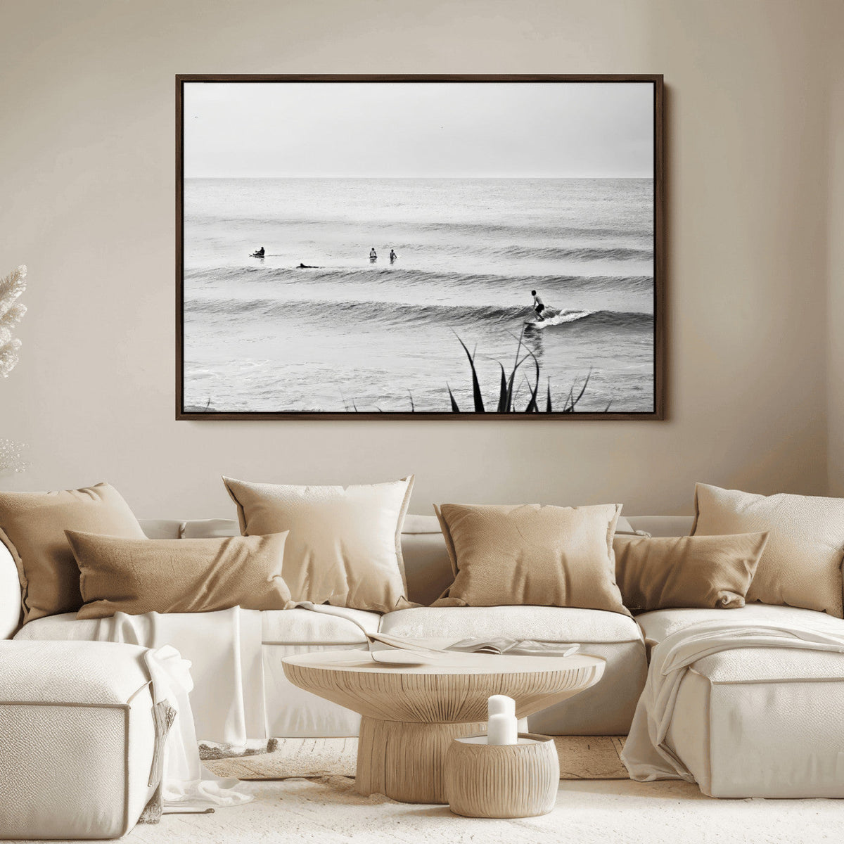 Surfer Silhouette Wall Art Canvas Print, Framed Calm Ocean