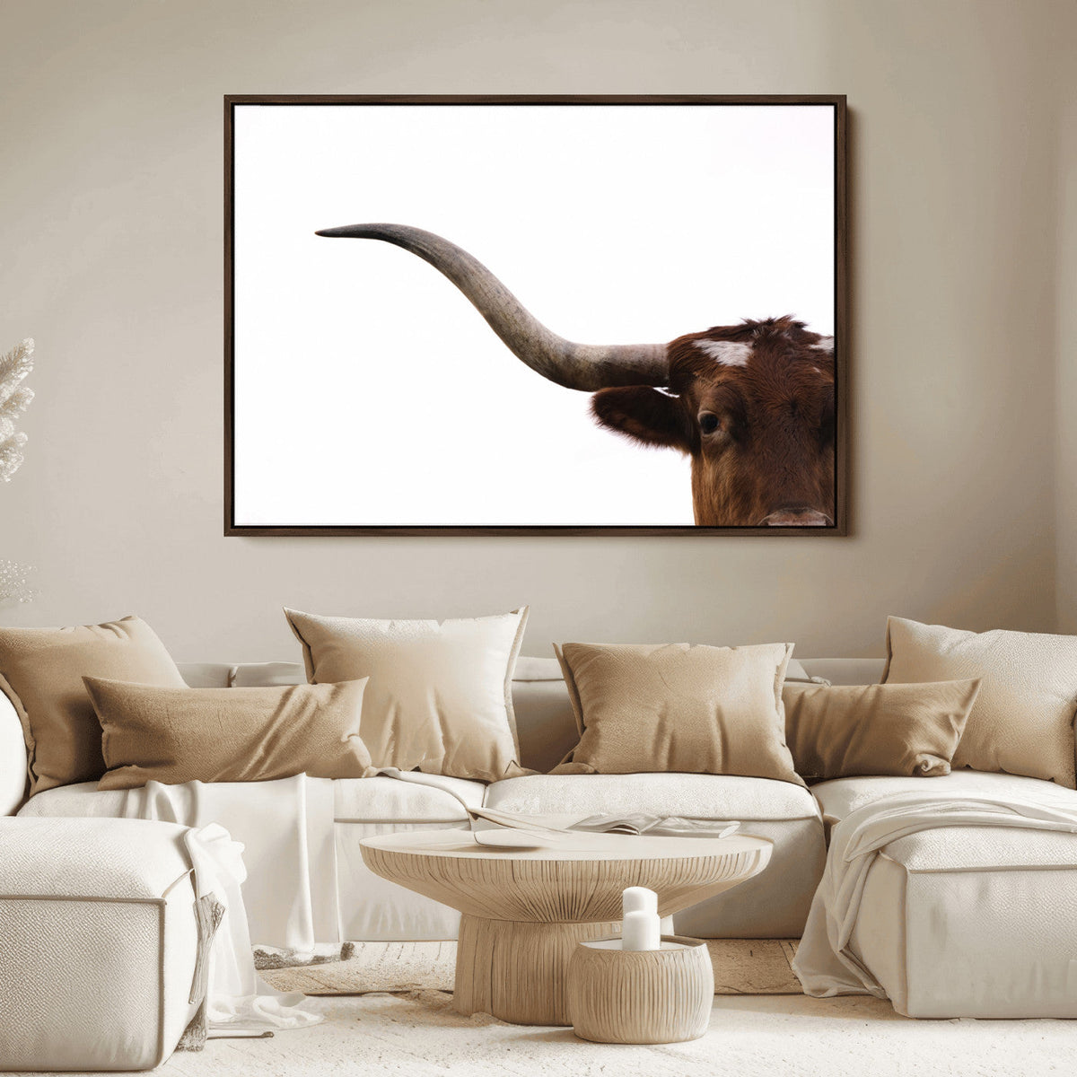 Texas Longhorn Wall Art Canvas Print – Framed Minimalist Cow