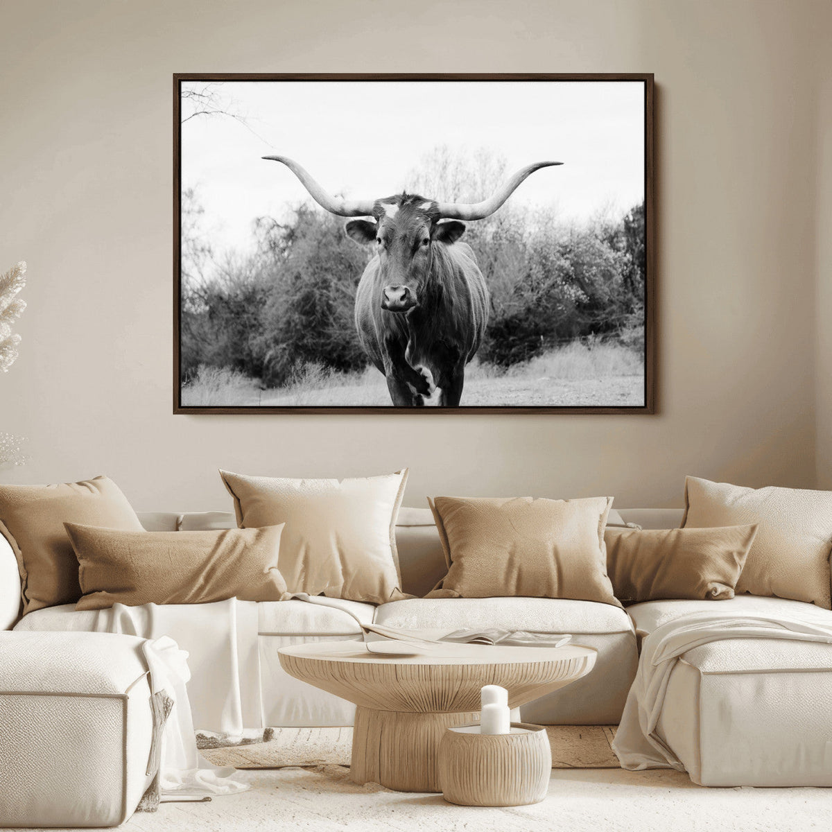 Longhorn Photography Wall Art Canvas Print – Framed Western