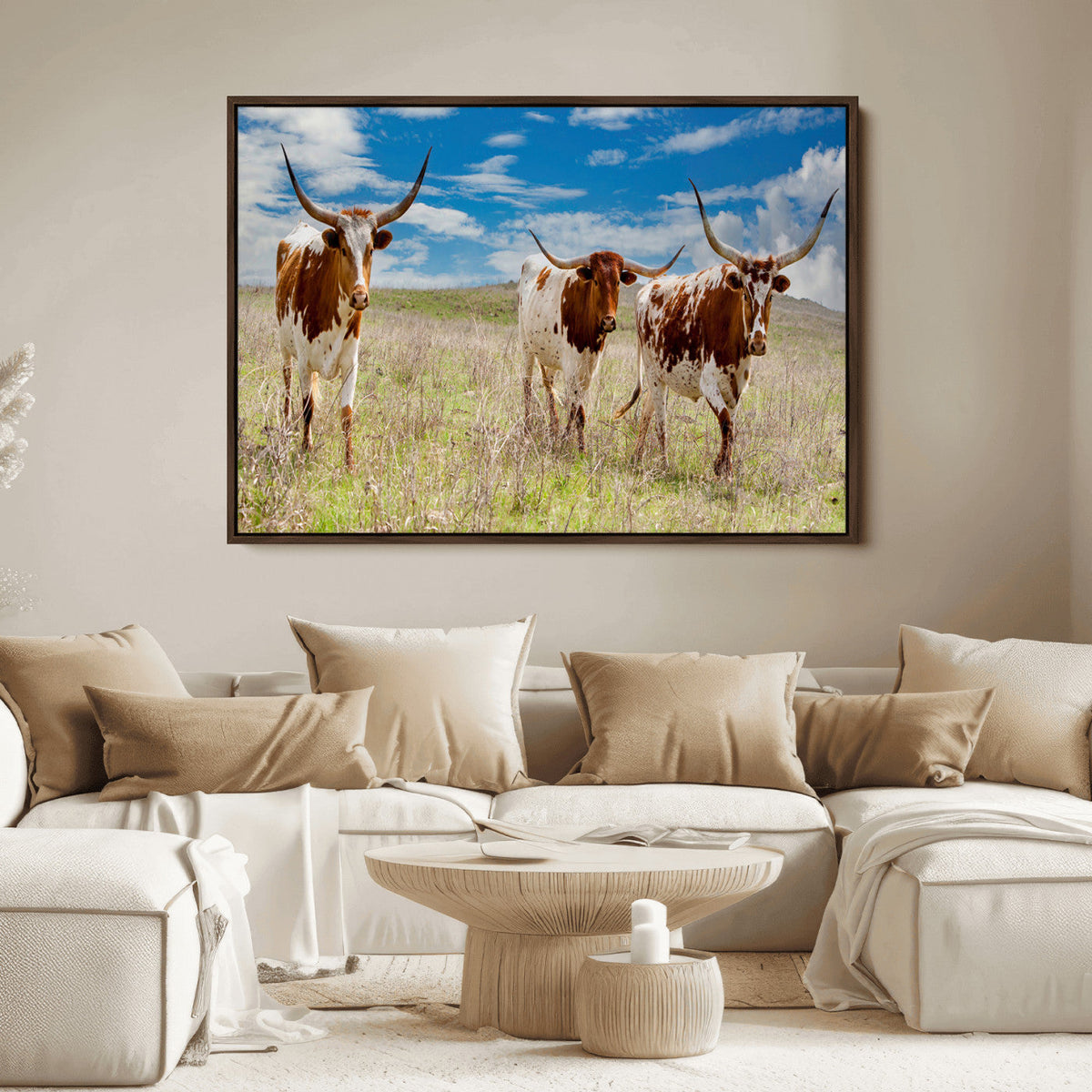 Texas Longhorn Wall Art Canvas Print – Framed Western Decor