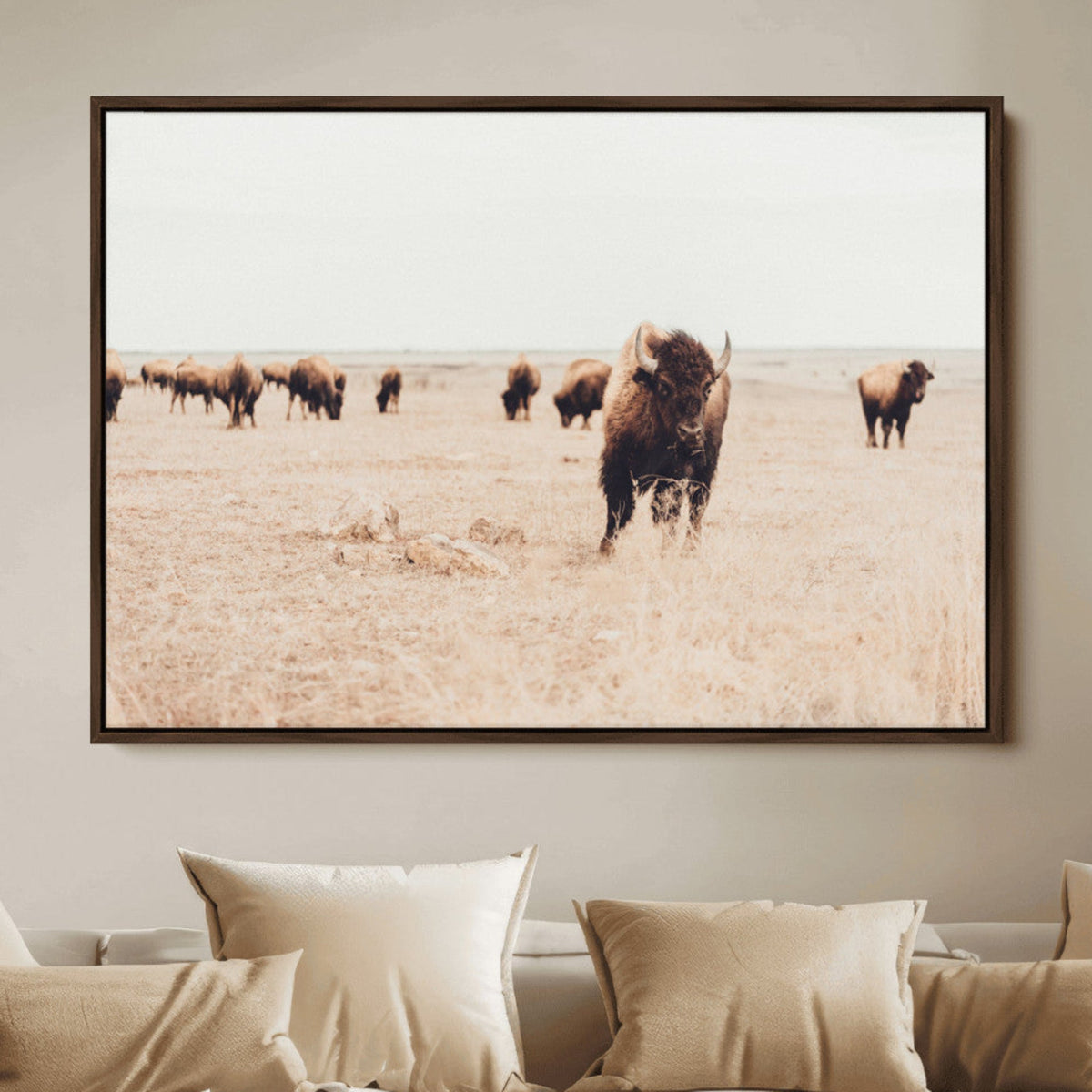 Bison Herd Wall Art Canvas Print, Framed Western Landscape