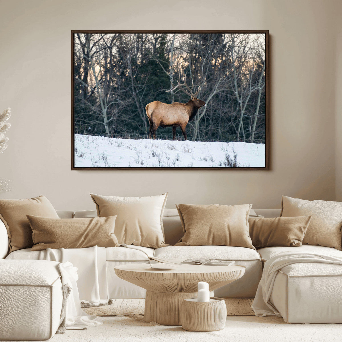 Wild Elk Wall Art Canvas Print – Framed Winter Wildlife