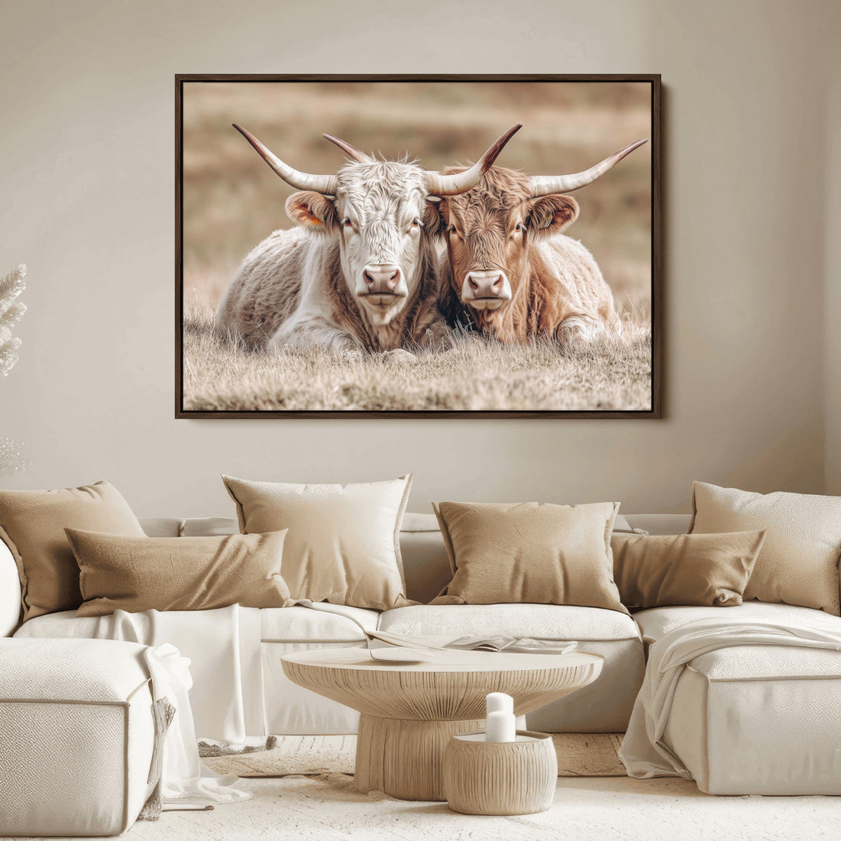 Couple Highland Cows Wall Art Canvas Print – Peaceful Meadow