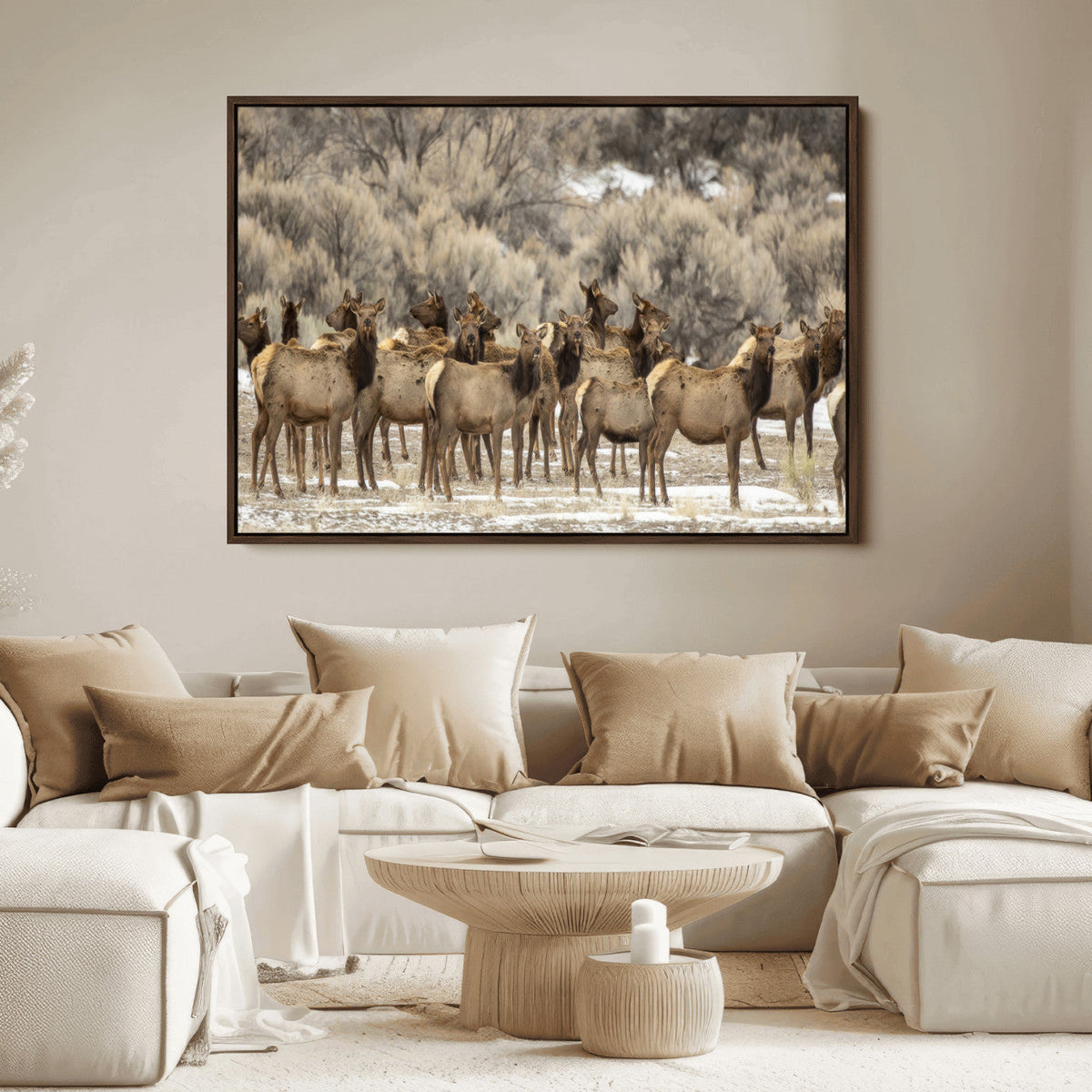 Majestic Elk Herd Winter Canvas, Elk Herd Winter Landscape