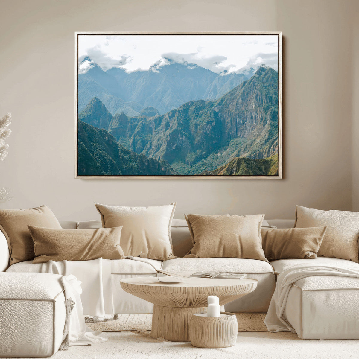 Misty Mountain Wall Art Canvas Print – Framed Cloudy Andean