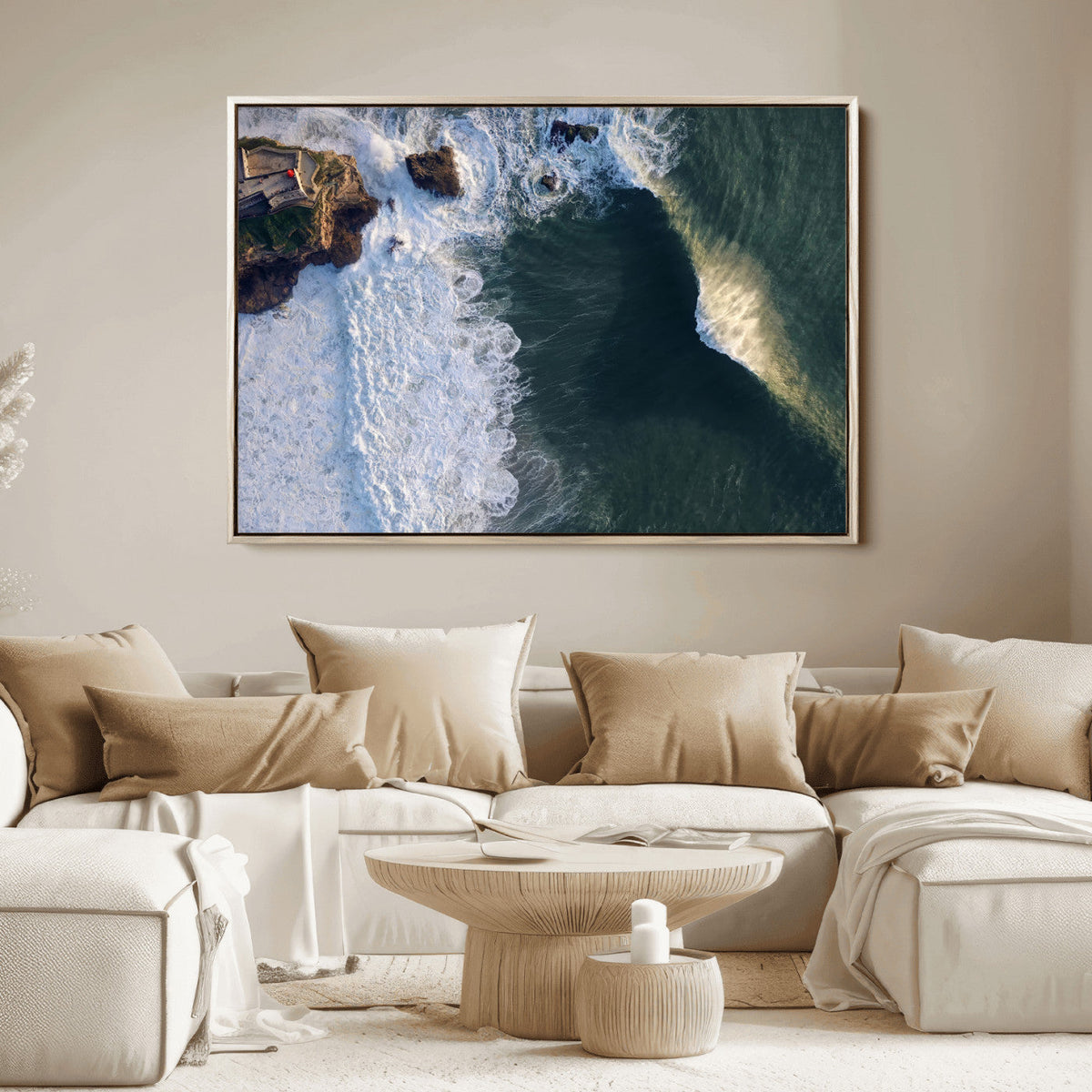 Nazare Coast Wall Art Canvas Print – Framed Aerial Ocean Art