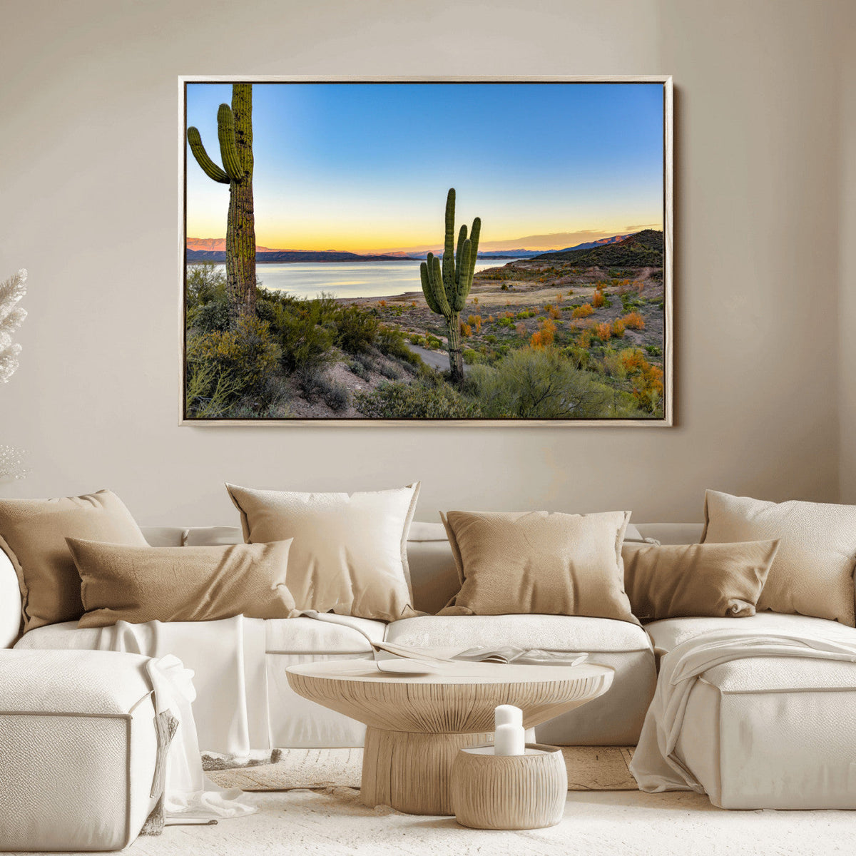 Saguaro Cactus Wall Art Canvas Print – Framed Desert Sunset