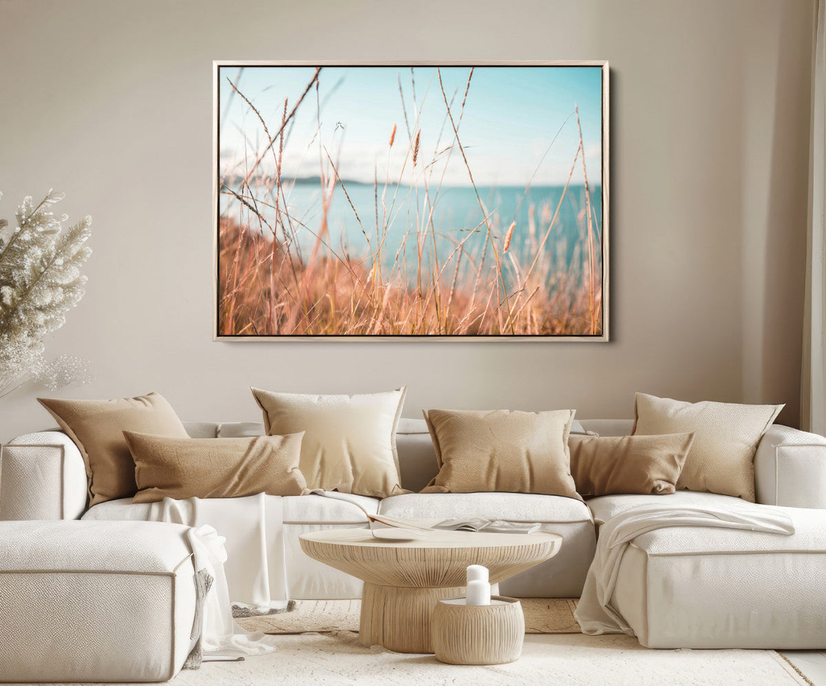 Coastal Grass Landscape Wall Art Canvas Print – Golden