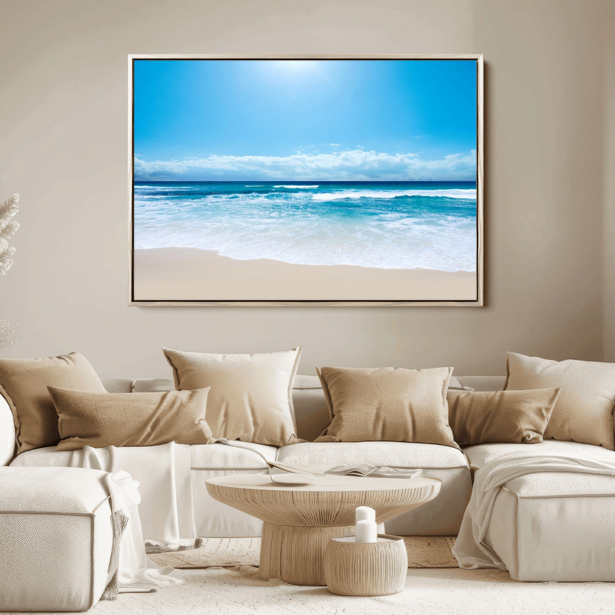 Wall Art Canvas Print Shiny Blue Sea and Beach