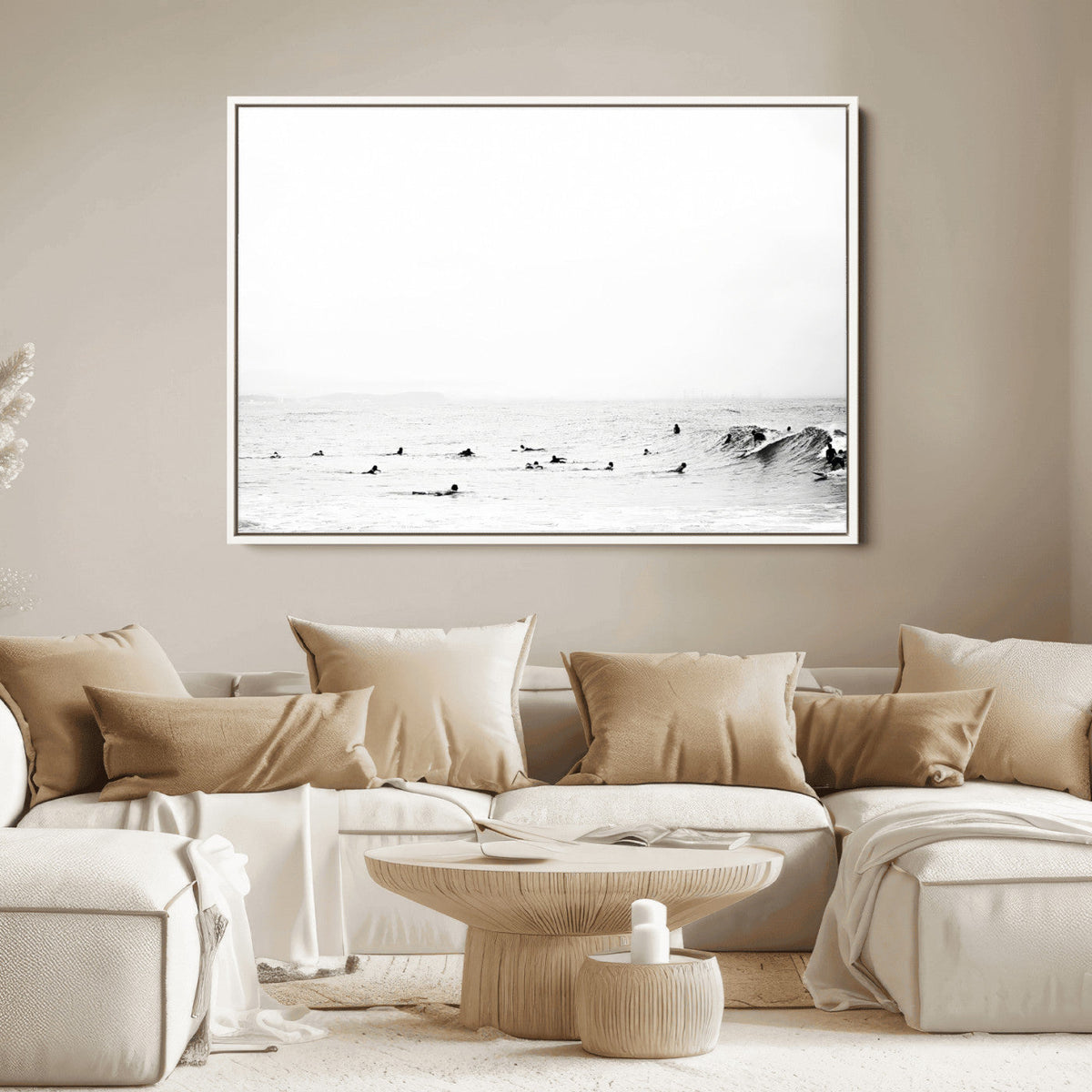 Monochrome Swimming Wall Art Canvas Print – Framed Ocean