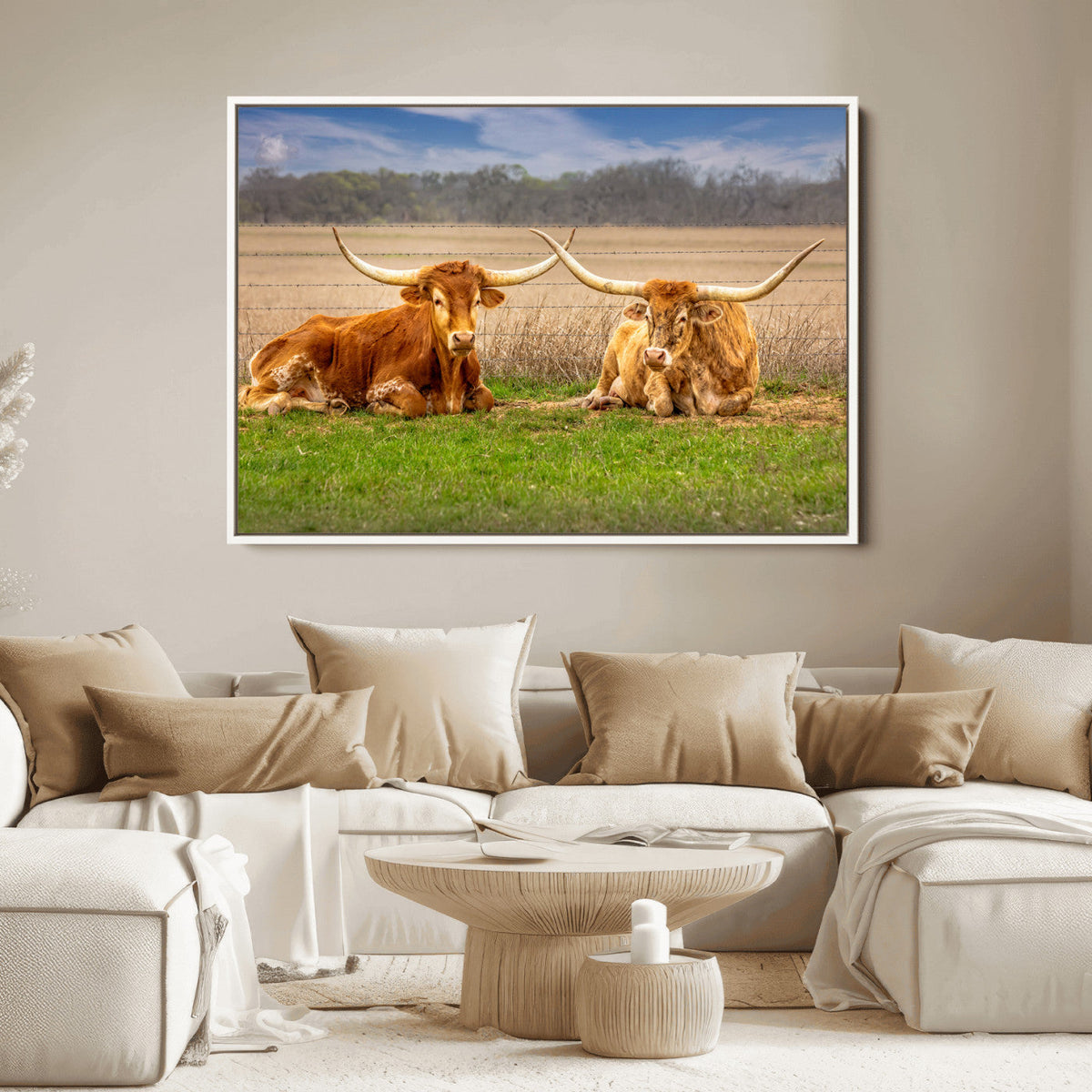 Longhorn Wall Art Canvas Print – Framed Cozy Ranch Vibes