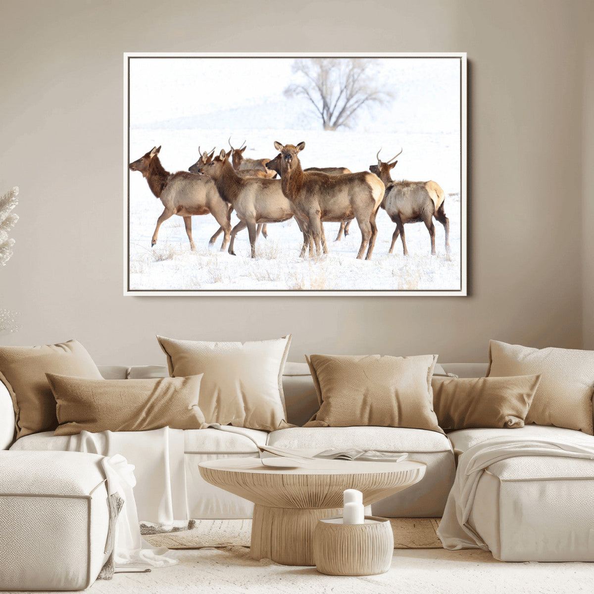Winter Elk Scene Wall Art Canvas Print – Framed Wildlife