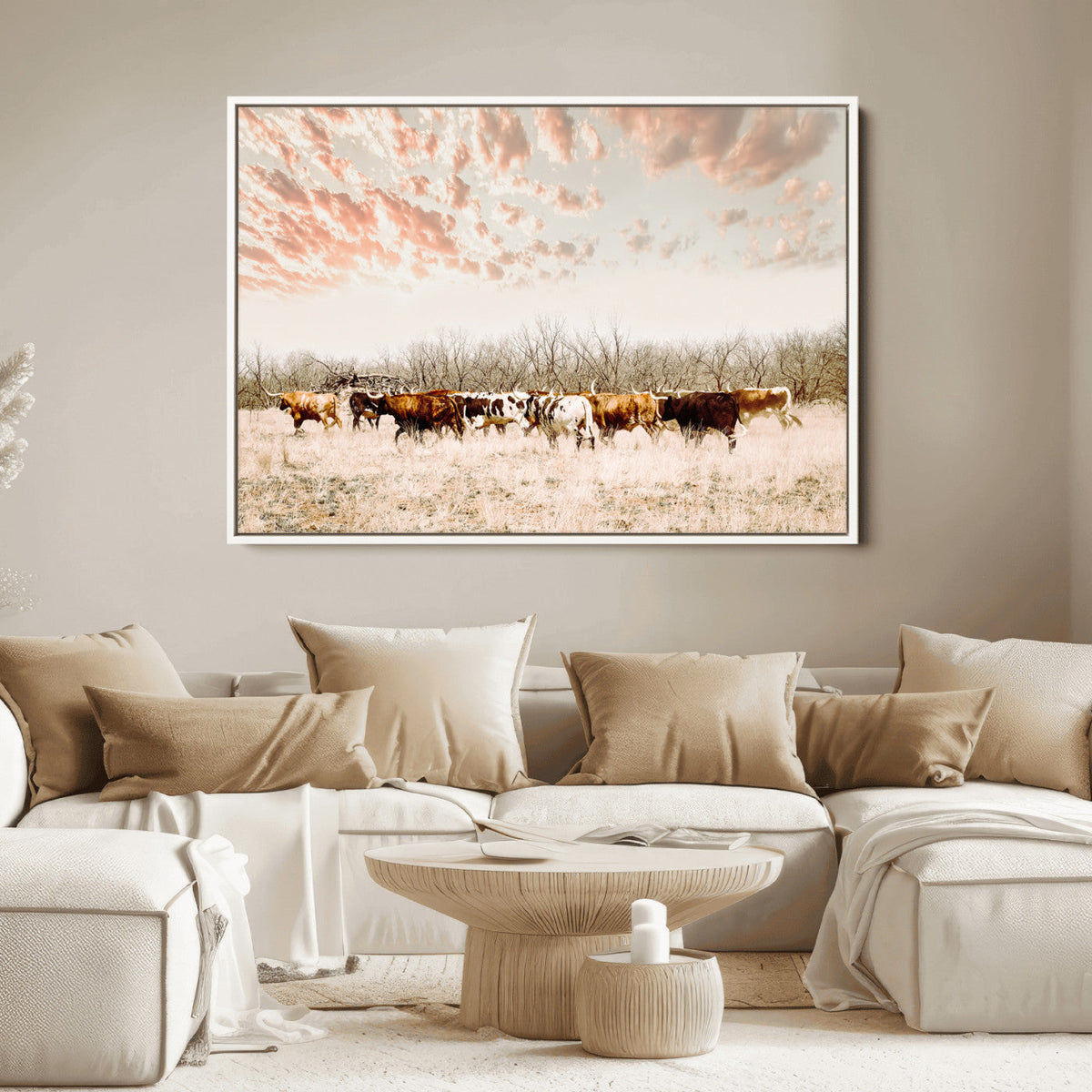 Cow Herd Wall Art Canvas Print – Framed Farmhouse Cattle
