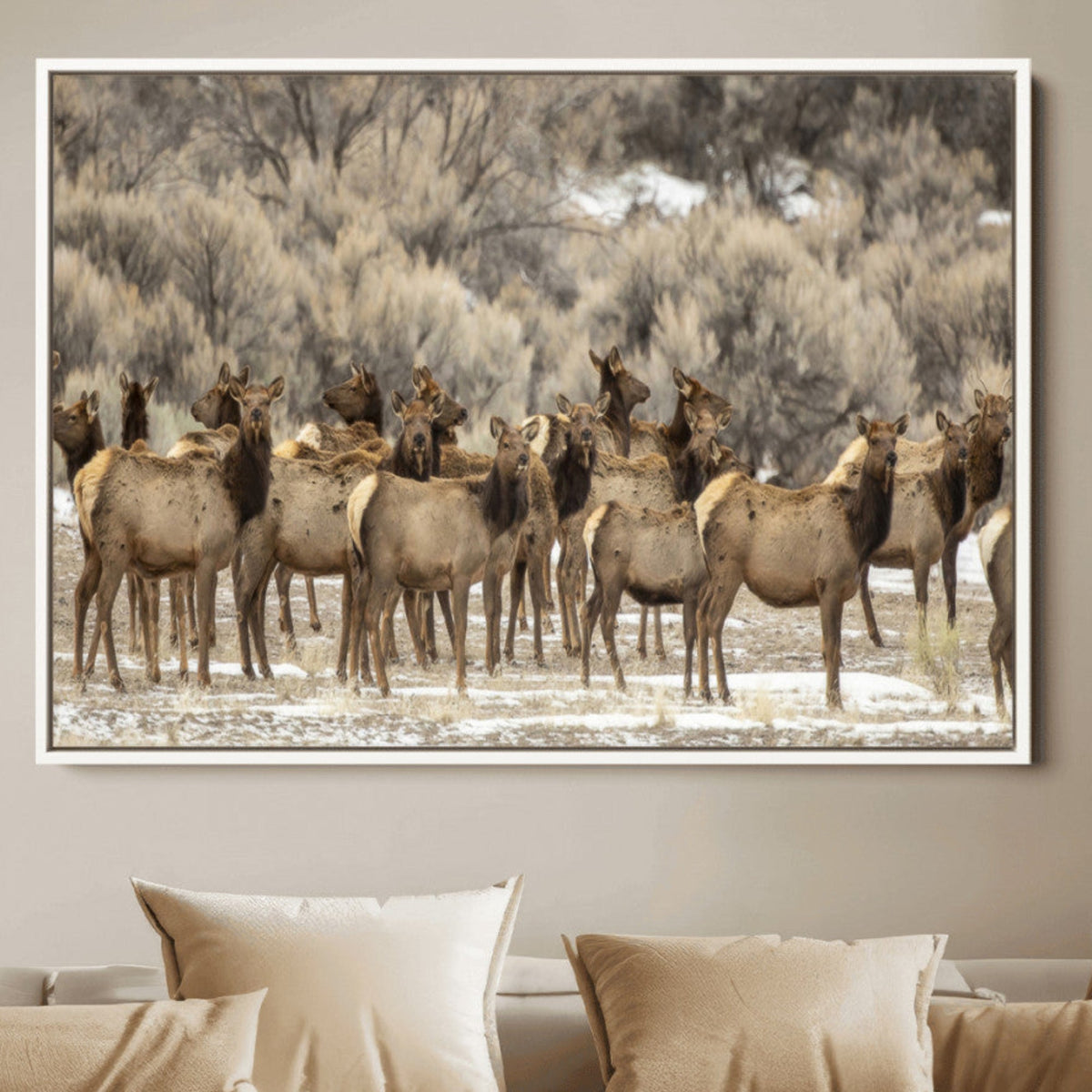 Majestic Elk Herd Winter Canvas, Elk Herd Winter Landscape