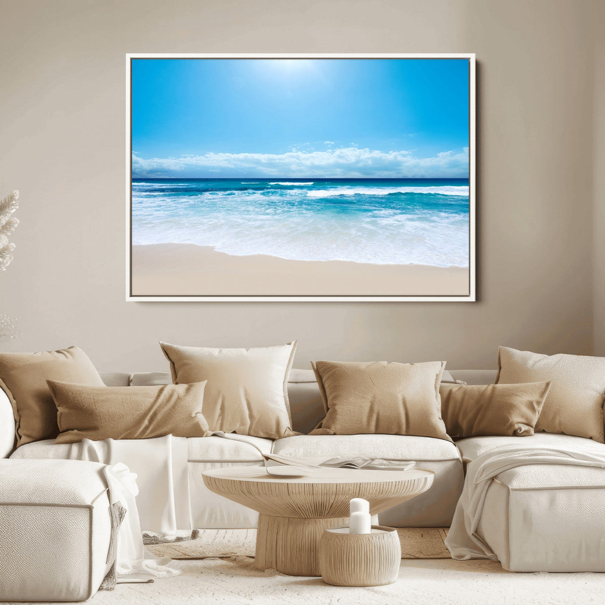 Wall Art Canvas Print Shiny Blue Sea and Beach