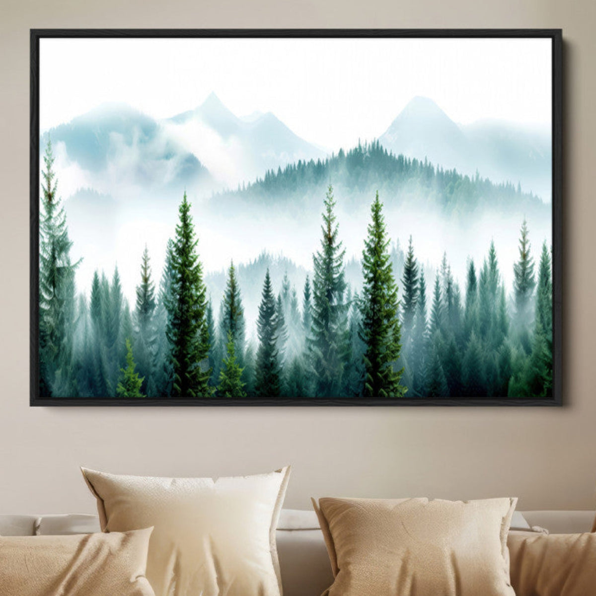 Pine Forest Wall Art Canvas Print – Misty Mountains Foggy