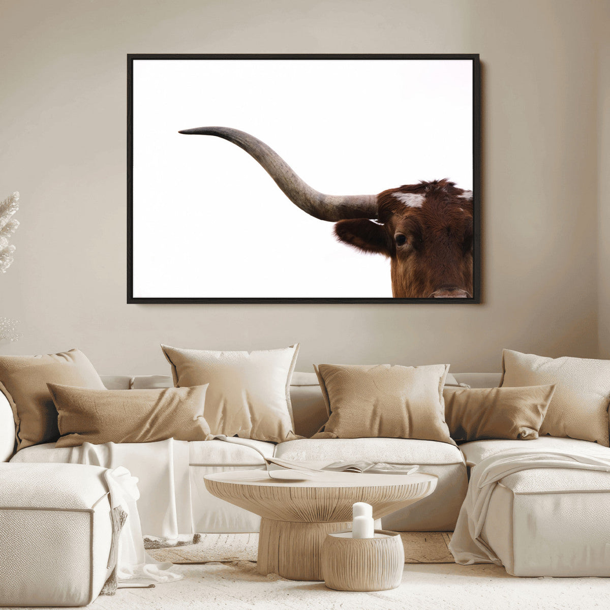 Texas Longhorn Wall Art Canvas Print – Framed Minimalist Cow