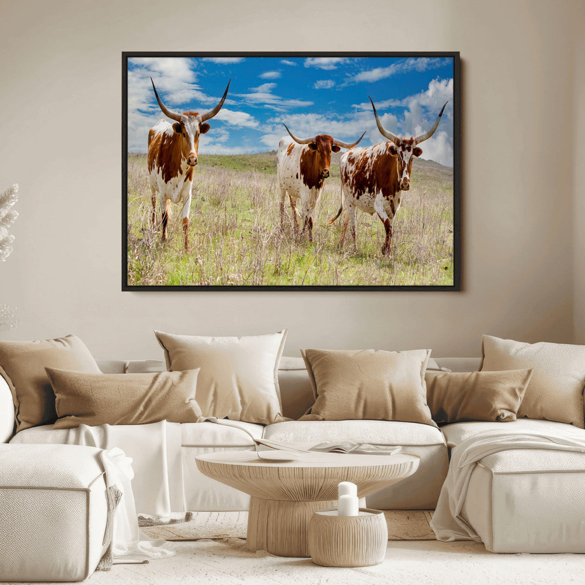 Texas Longhorn Wall Art Canvas Print – Framed Western Decor