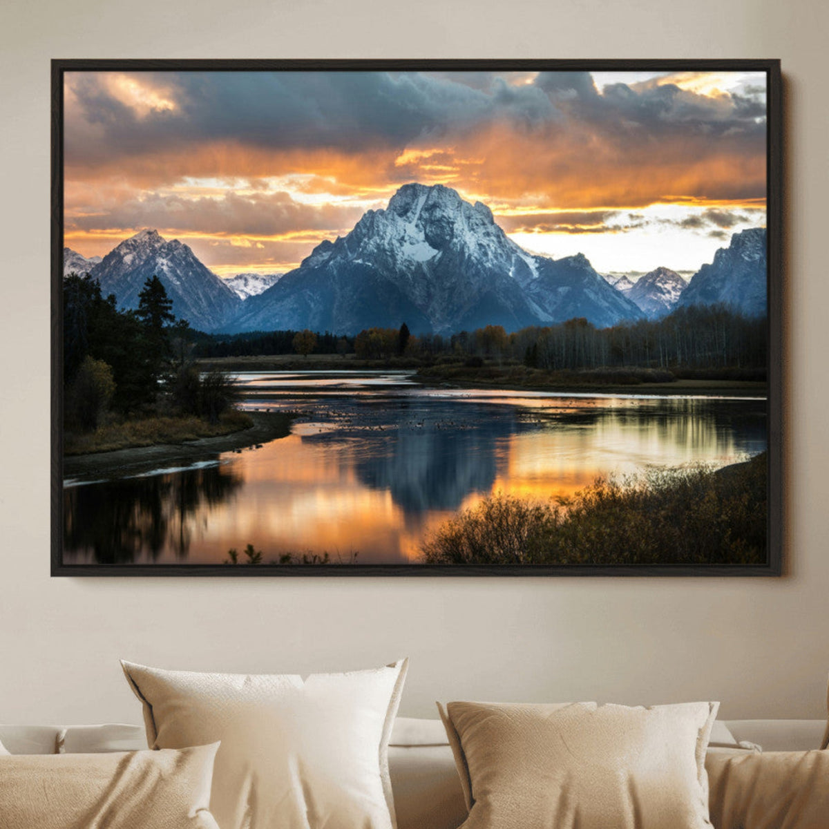 Mountain Sunset Wall Art Canvas Print – Framed Alpine