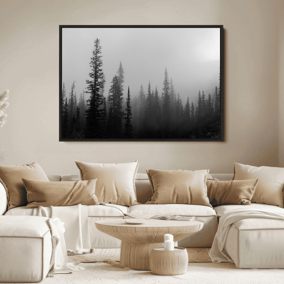 Misty Pines Wall Art Canvas Print – Framed Woodland