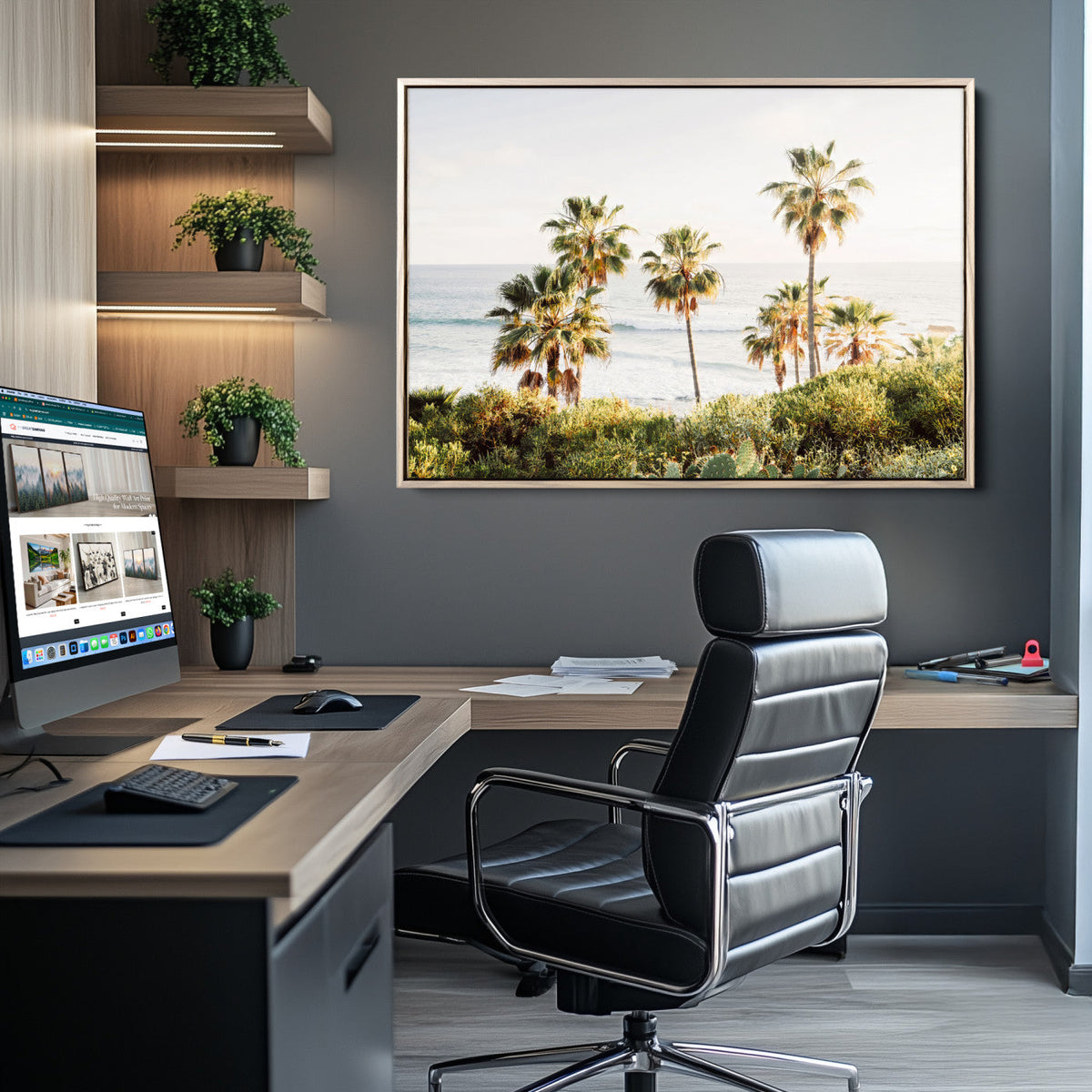 California Coast Palm Trees Wall Art Canvas Print – Framed