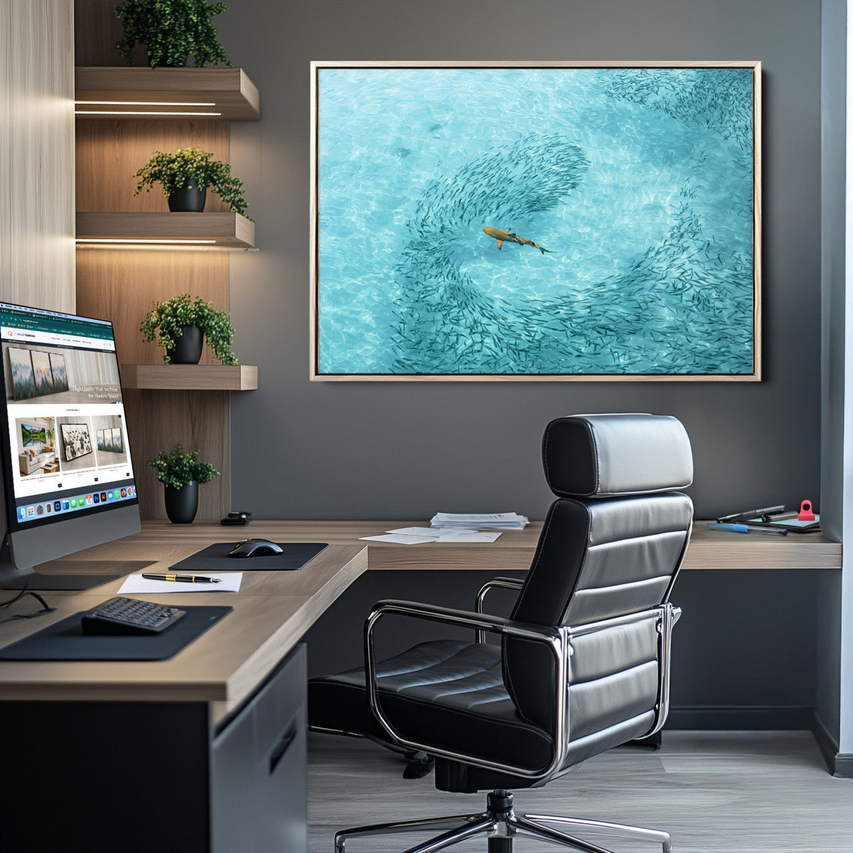 Fish Swarm Wall Art Canvas Print – Framed Marine Life Art
