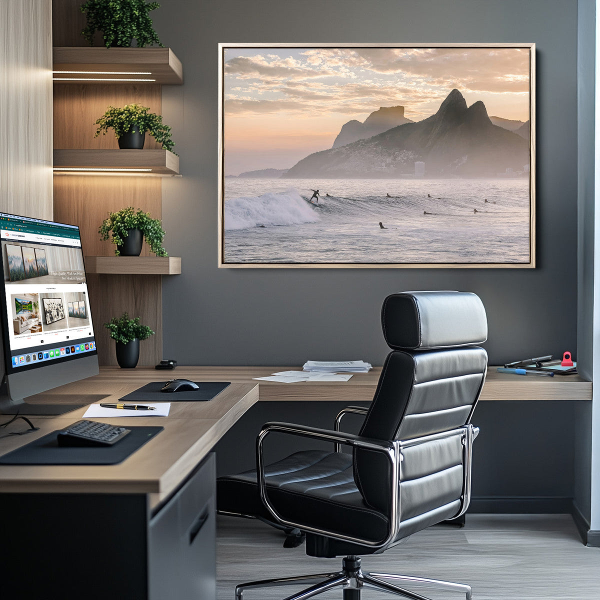 Sunset Surfing Wall Art Canvas Print – Framed Misty