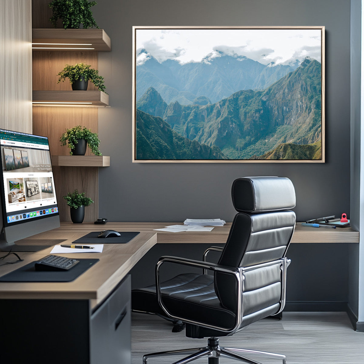 Misty Mountain Wall Art Canvas Print – Framed Cloudy Andean
