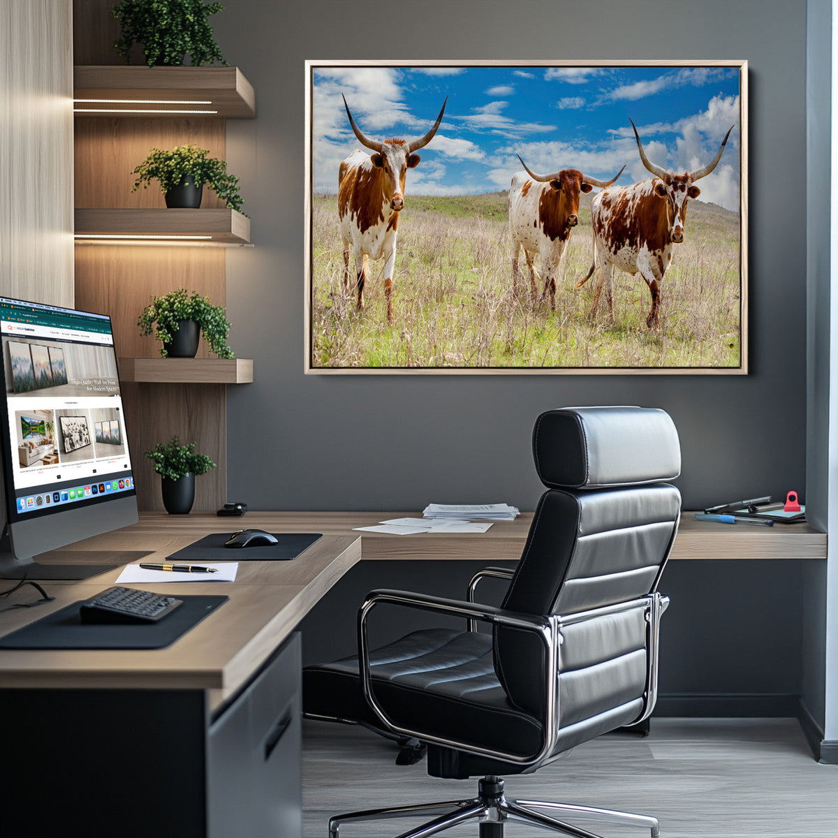 Texas Longhorn Wall Art Canvas Print – Framed Western Decor