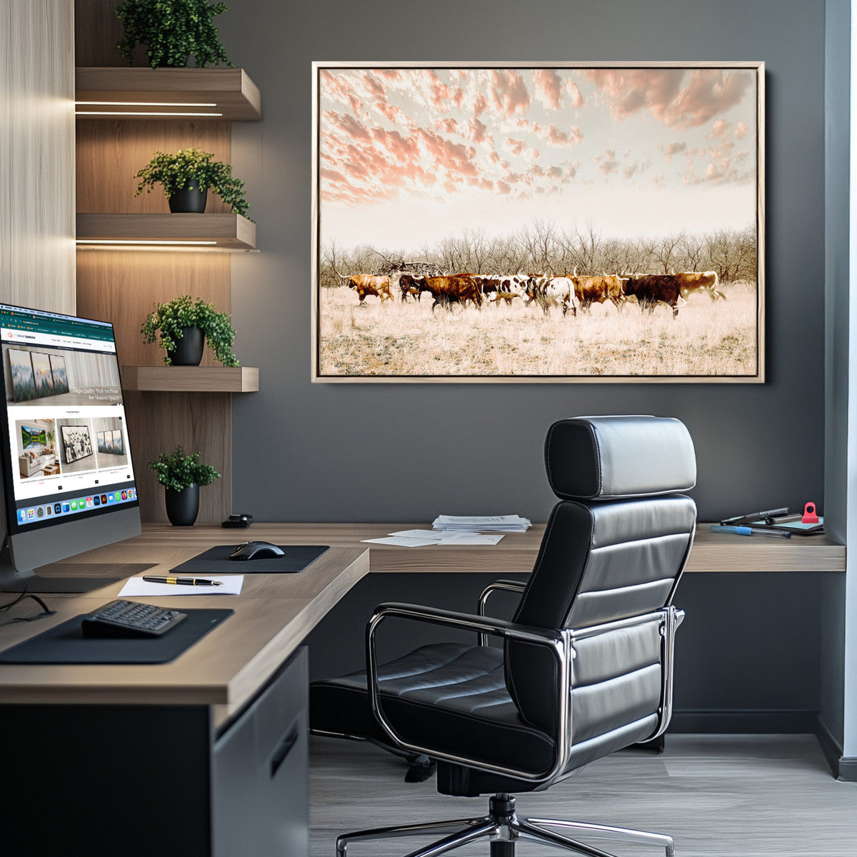 Cow Herd Wall Art Canvas Print – Framed Farmhouse Cattle