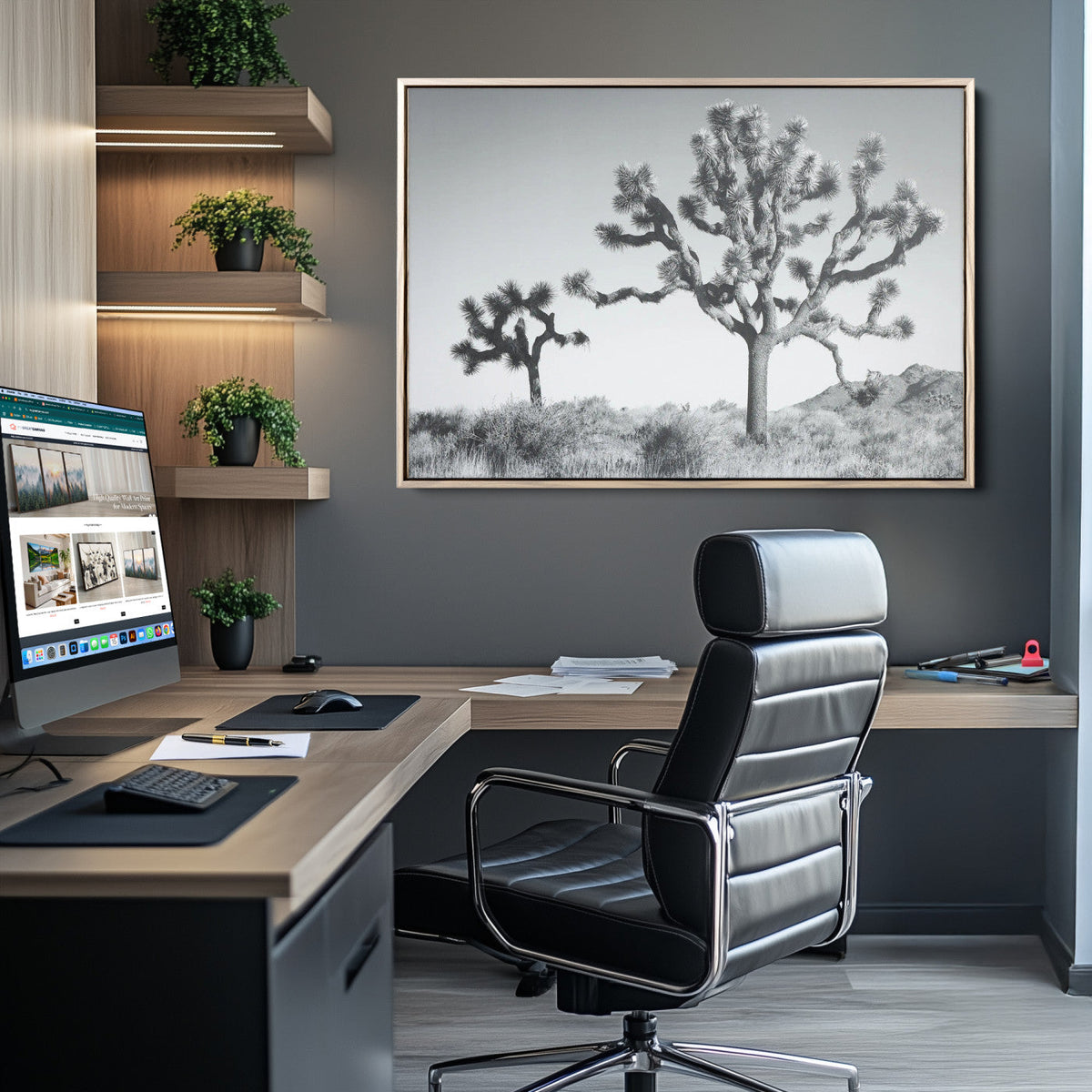 Joshua Tree Wall Art Canvas Print – Black and White Desert