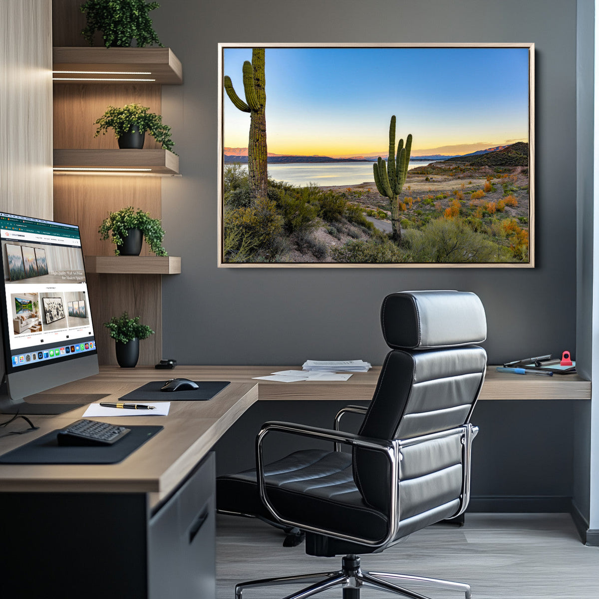 Saguaro Cactus Wall Art Canvas Print – Framed Desert Sunset