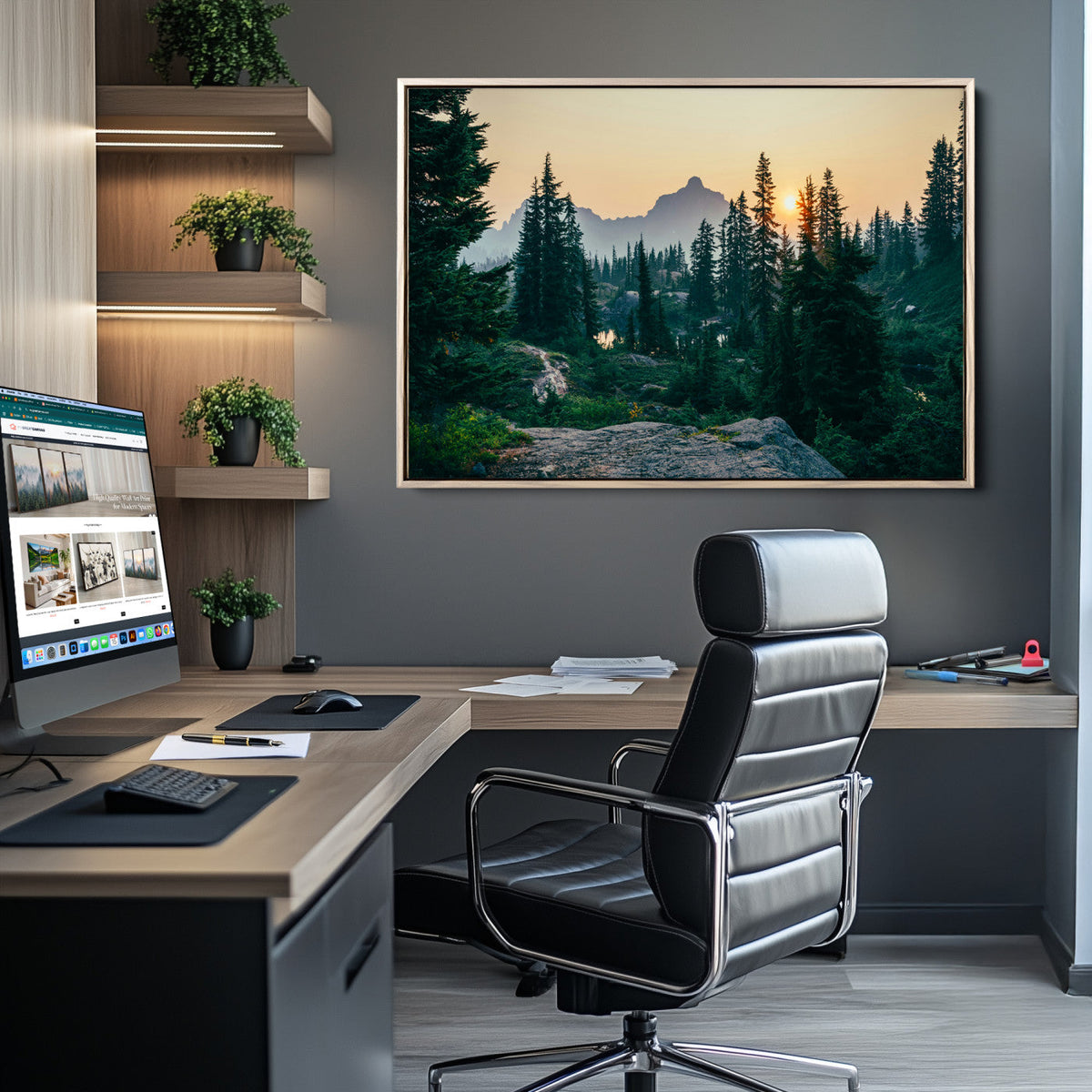 Mountain Landscape Wall Art Canvas Print – Framed Forest