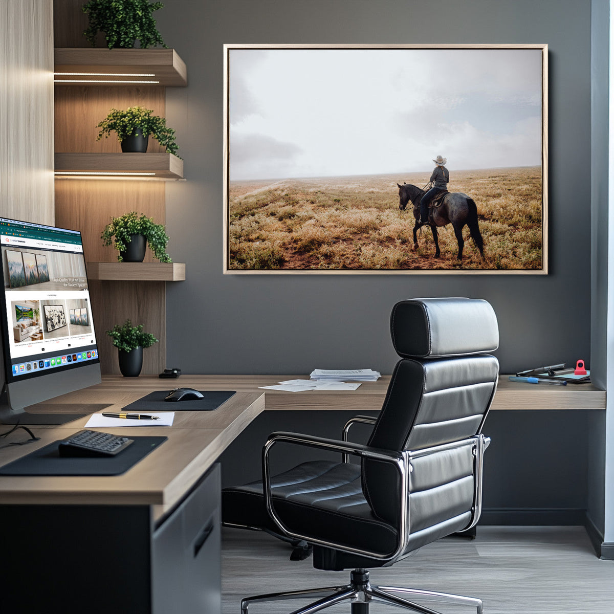 Cowboy Wall Art Canvas Print – Framed Western Ranch Scene