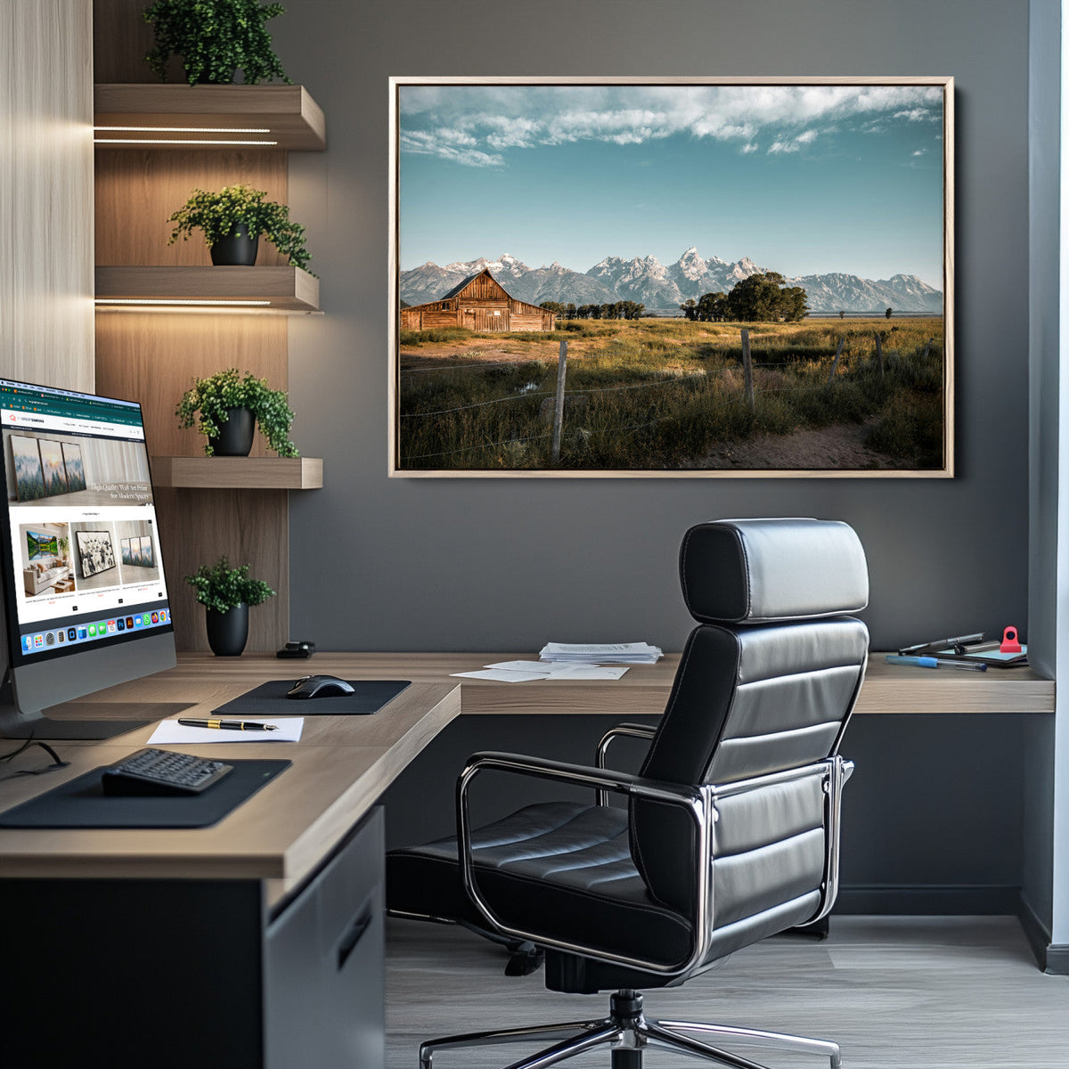 Rustic Farmhouse Wall Art Canvas Print – Framed Mountain