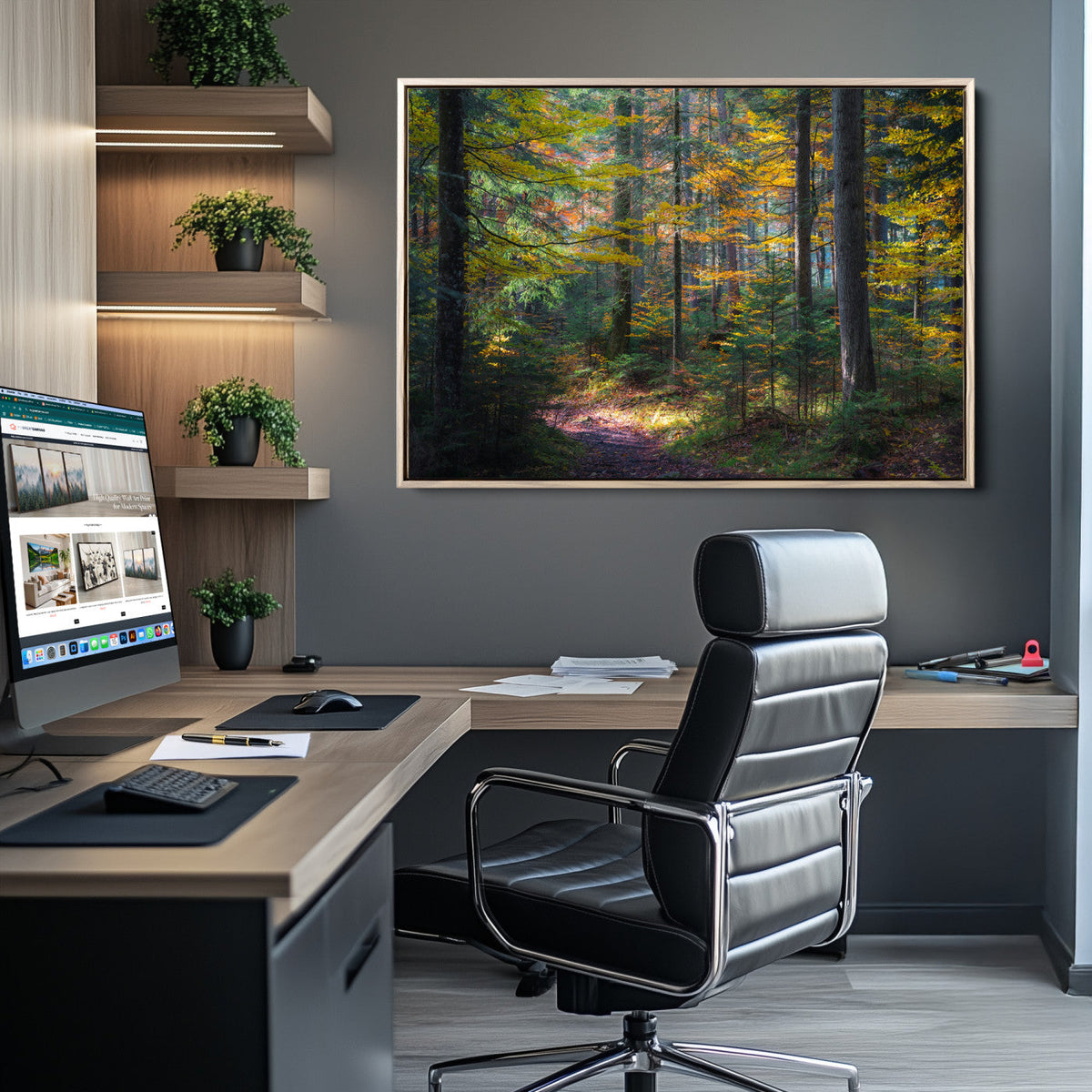 Autumn Forest Wall Art Canvas Print – Framed Fall Woodland