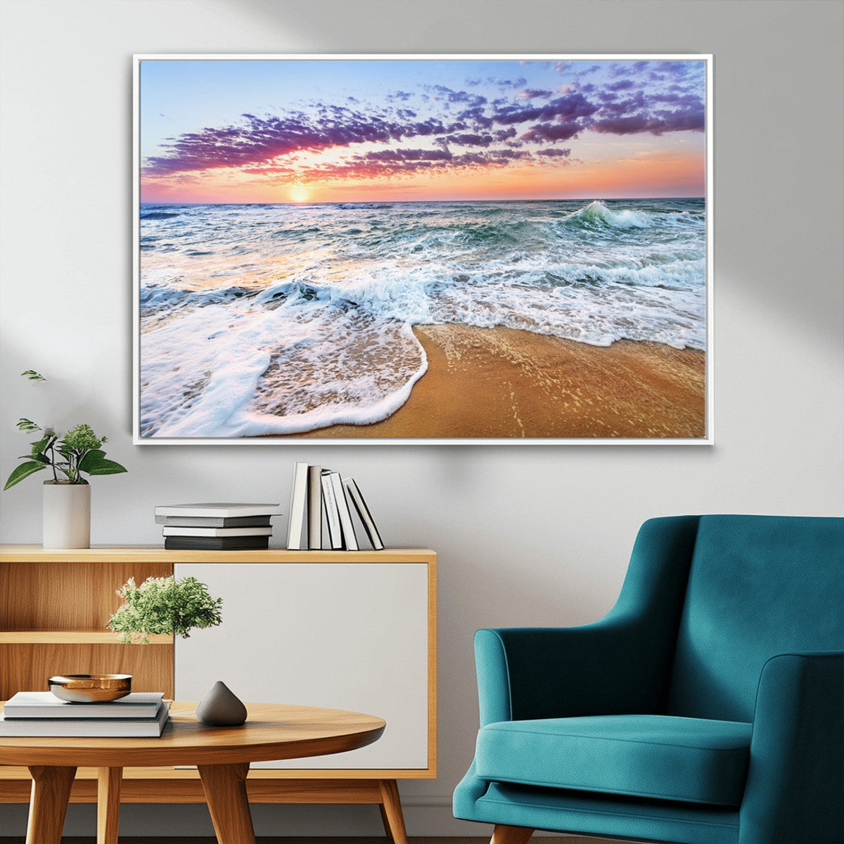 Coastal Sunset Art Beach Canvas Wall Art Print | Ocean Waves