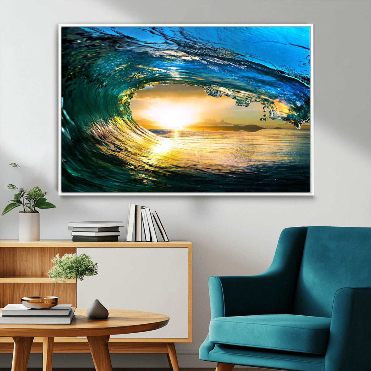 Ocean Wave at Sunset Canvas Art, Large Wall Print of Vibrant