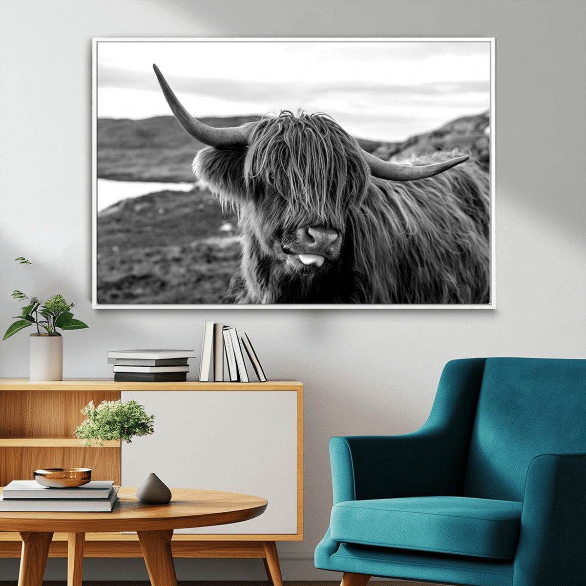 Longhorn Steer Canvas Print Wall Art, Highland Cow Canvas