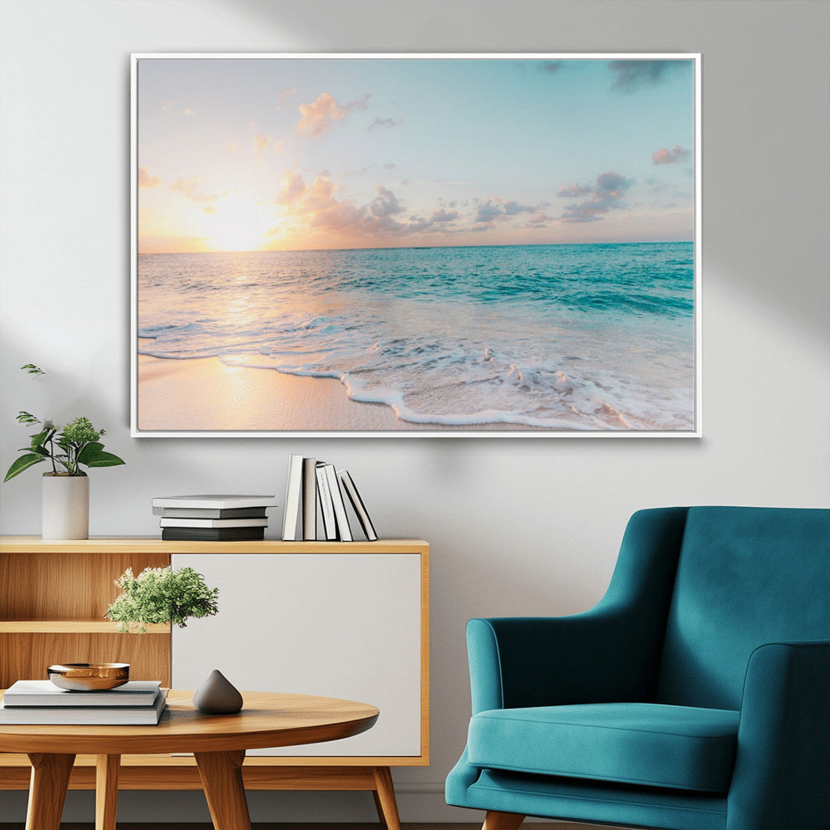 Tranquil Ocean Beach Sunset Canvas Wall Art | 3-Panel