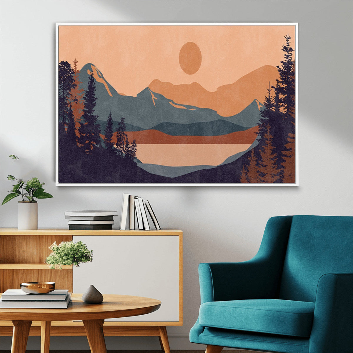 Modern Boho Sunset Canvas Print, Mountain Landscape Triptych